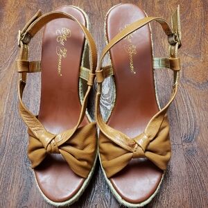 Matt Bernson Sz. 10 Bo Peep Brown Tan Espadrille Leather Wedge Sandals (NIB)